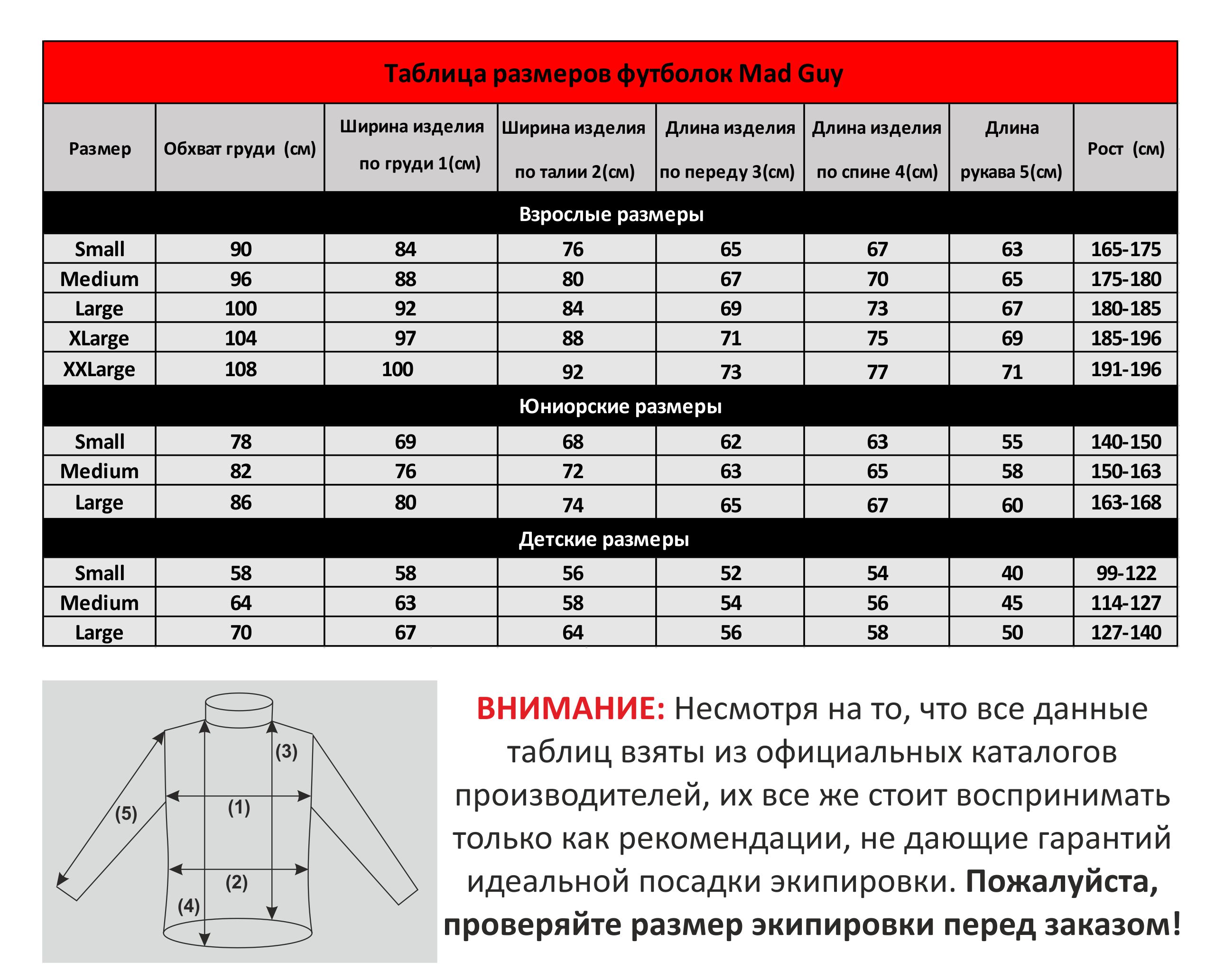 Таблица размеров футболок MadGu